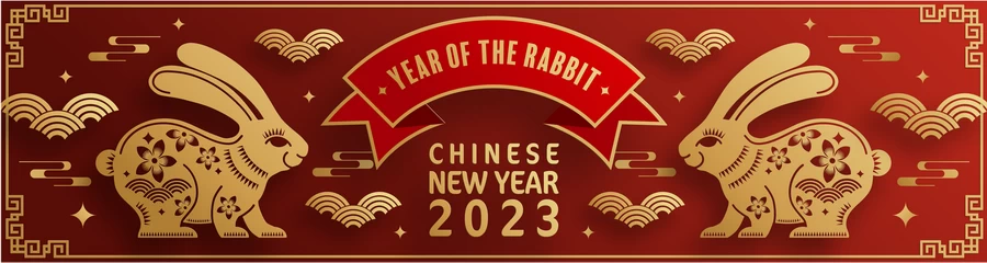 2023兔年新年快乐春节喜庆剪纸金箔插画海报展板背景AI矢量素材【016】
